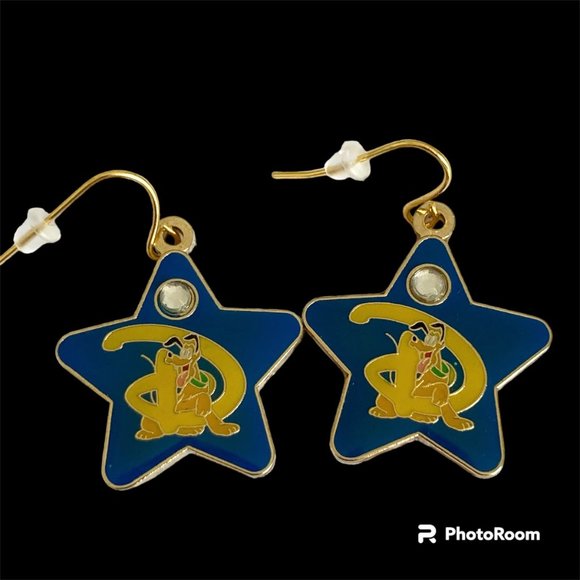 Vintage Disney Pluto Earrings Fab 5 Dog Disneyana Signed Charm Gold Plated - Picture 2 of 9